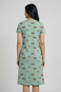 Zivame Farm Lore Knit Cotton Mid Length Nightdress - Cameo Green — thumbnail 3